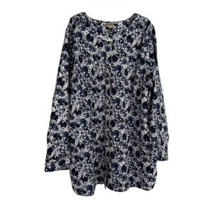 Duluth Tunic Top Womens Size XXL Navy/White Floral Wrinklefighter Cotton No-gap